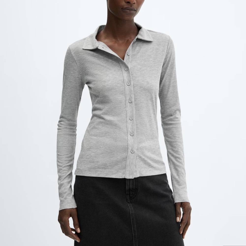 MANGO RIB-KNIT SHIRT, Size 4, Gray